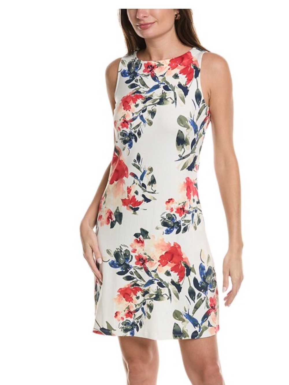 Tommy Bahama White Midi Dress with Red & Navy Floral Print